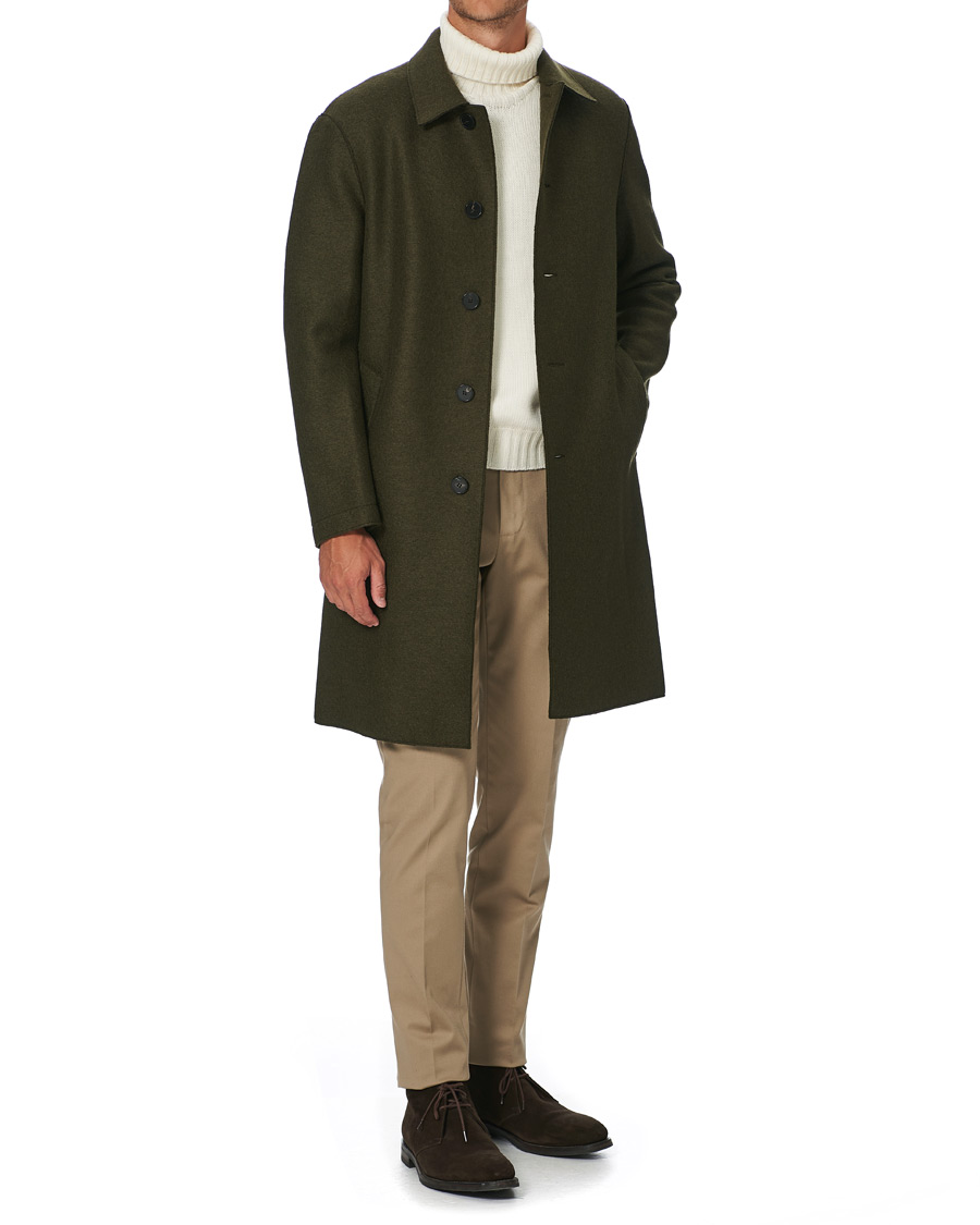 Herre | Jakker | Harris Wharf London | Pressed Wool Mac Coat Moss Green
