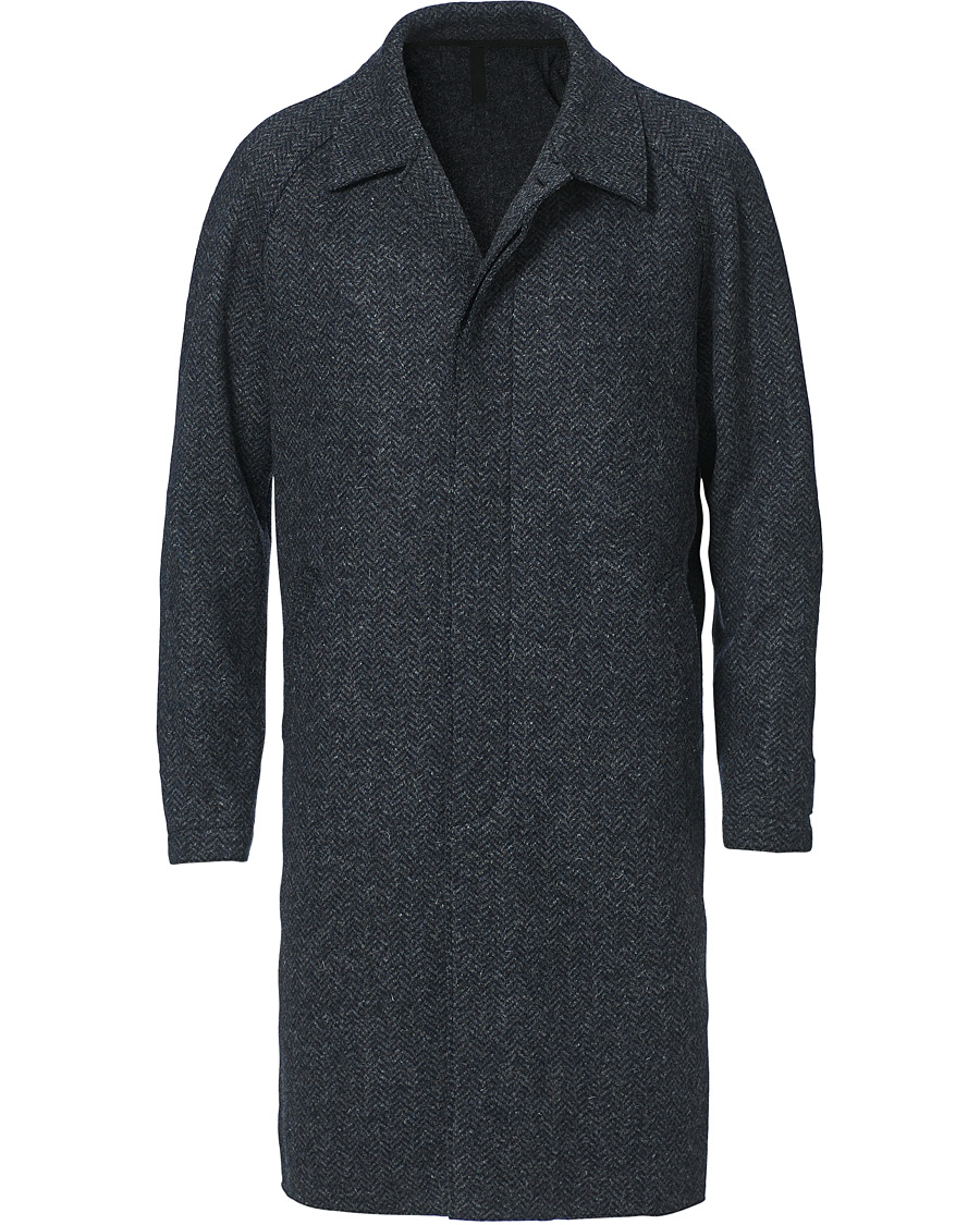 Herre | Jakker | Harris Wharf London | Herringbone Fly Front Raglan Coat Grey Blue