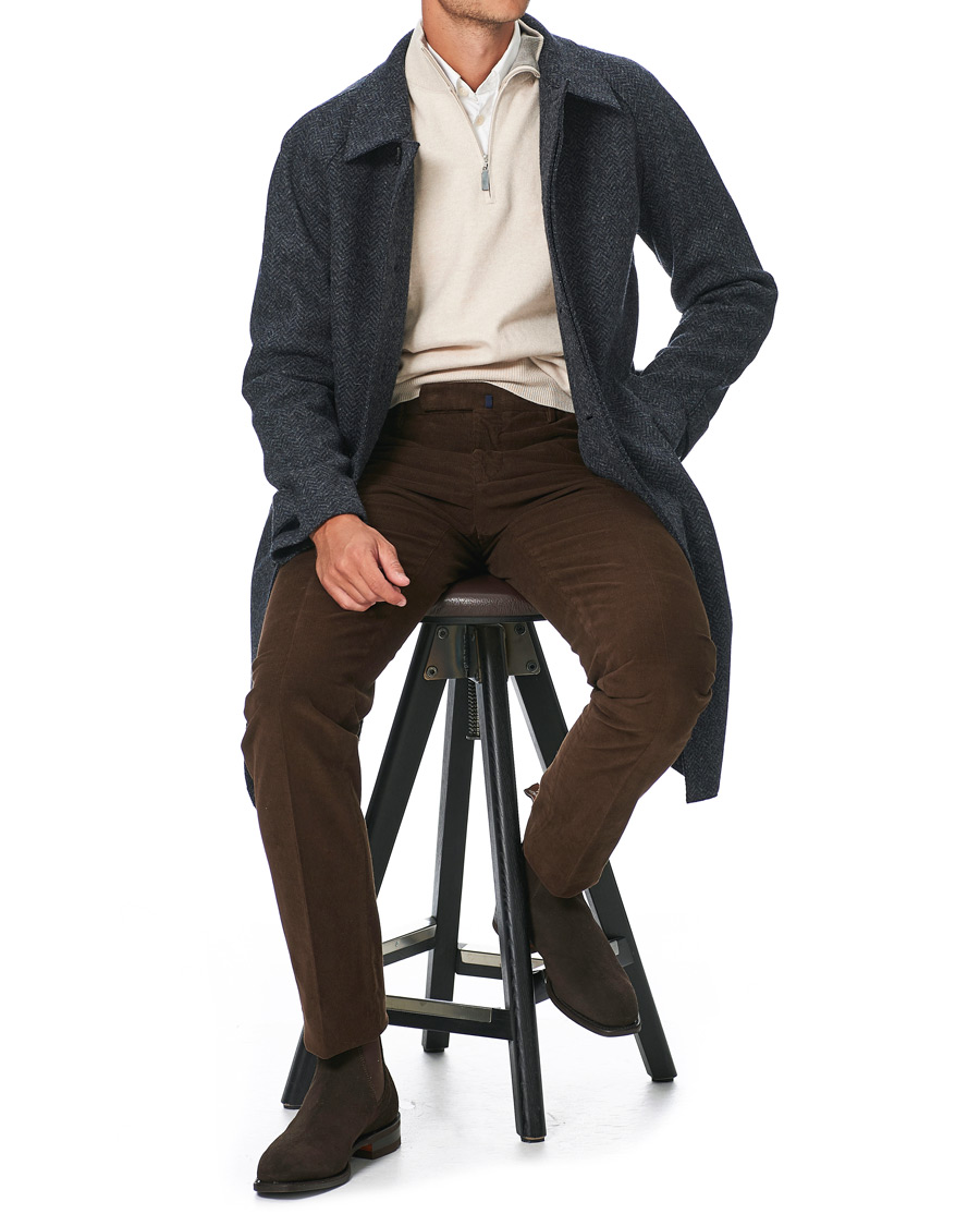 Herre | Jakker | Harris Wharf London | Herringbone Fly Front Raglan Coat Grey Blue