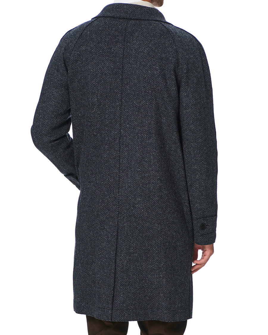 Herre | Jakker | Harris Wharf London | Herringbone Fly Front Raglan Coat Grey Blue