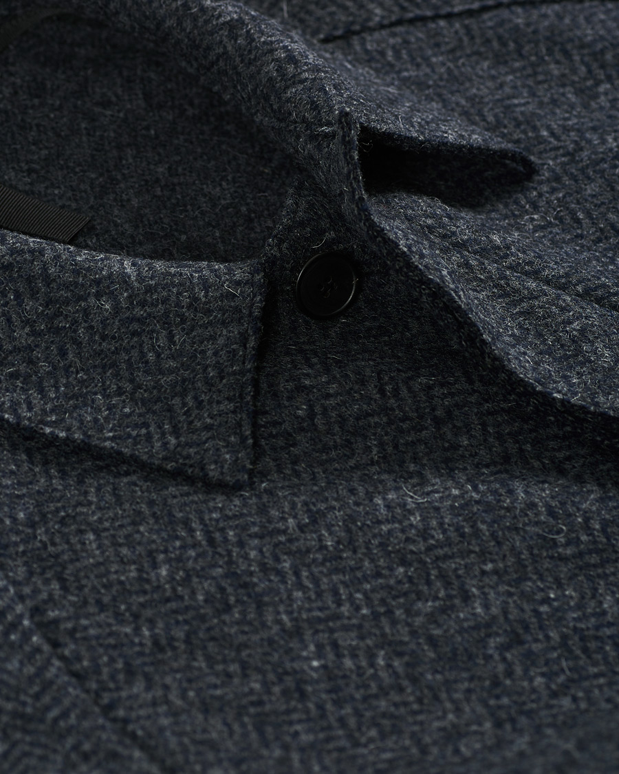 Herre | Jakker | Harris Wharf London | Herringbone Fly Front Raglan Coat Grey Blue