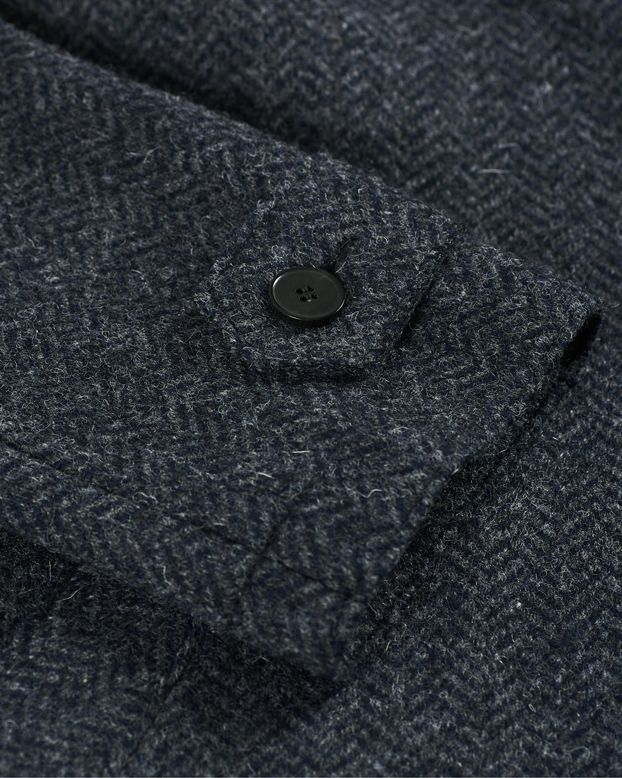 Herre | Jakker | Harris Wharf London | Herringbone Fly Front Raglan Coat Grey Blue