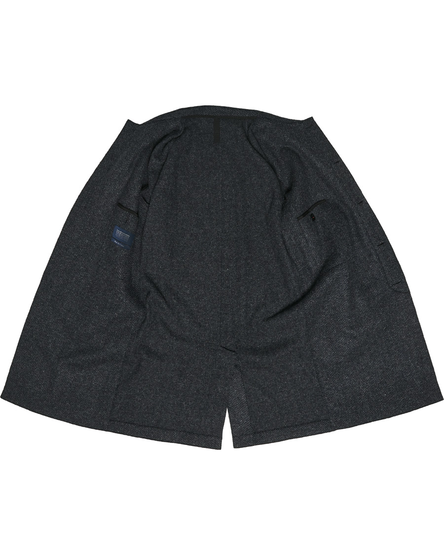 Herre | Jakker | Harris Wharf London | Herringbone Fly Front Raglan Coat Grey Blue