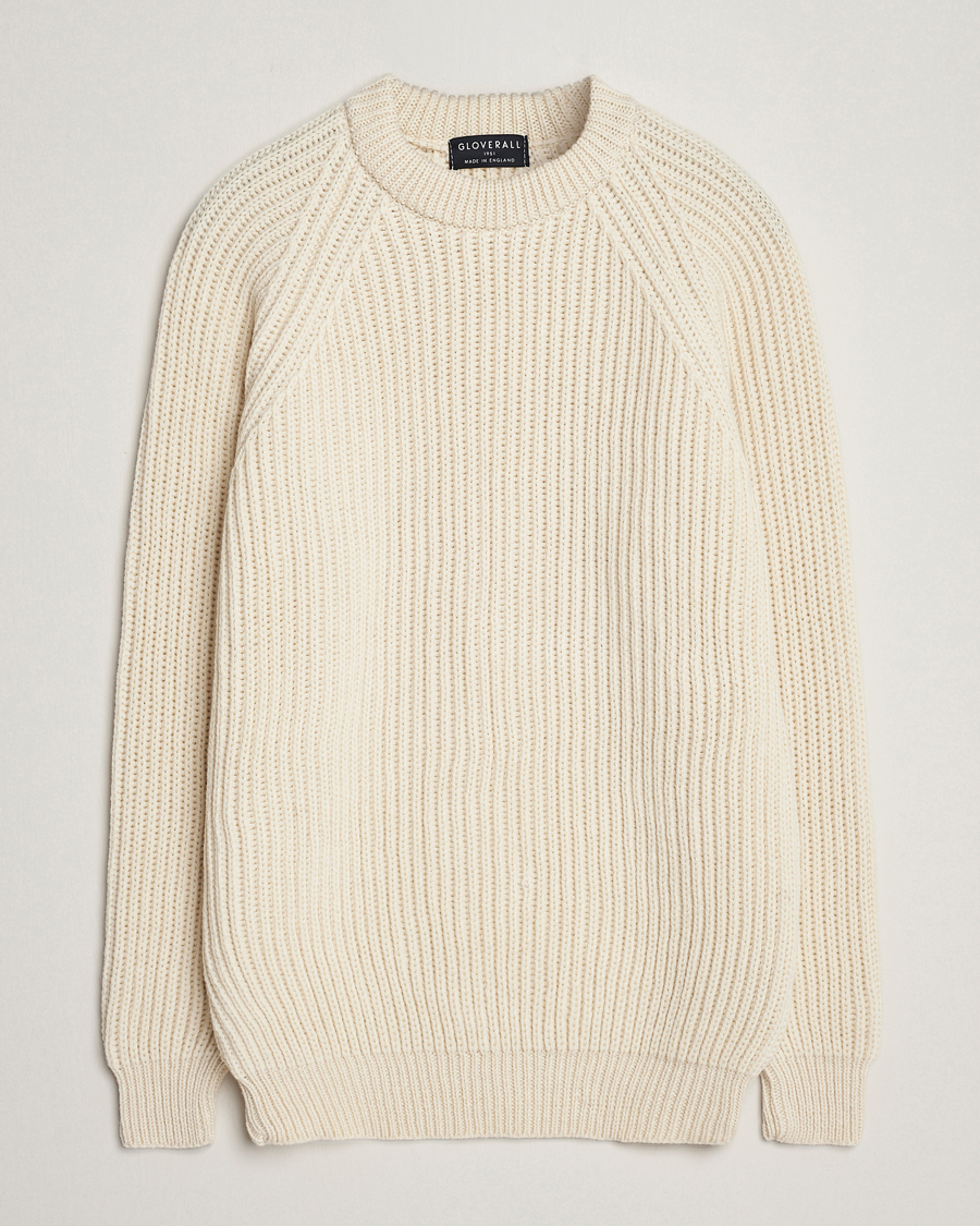 Herre | Gensere | Gloverall | Fisherman Rib Chunky Wool Crew Neck Ecru