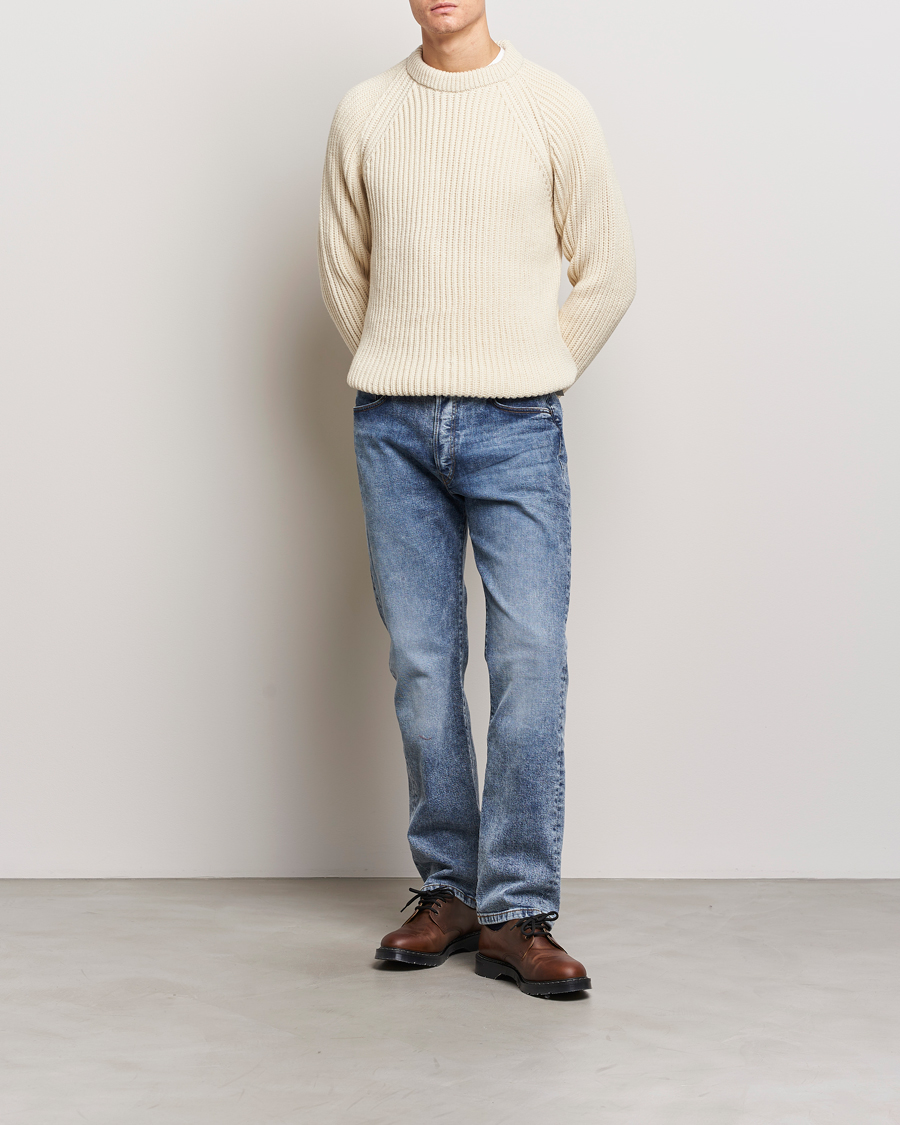 Herre | Gensere | Gloverall | Fisherman Rib Chunky Wool Crew Ecru