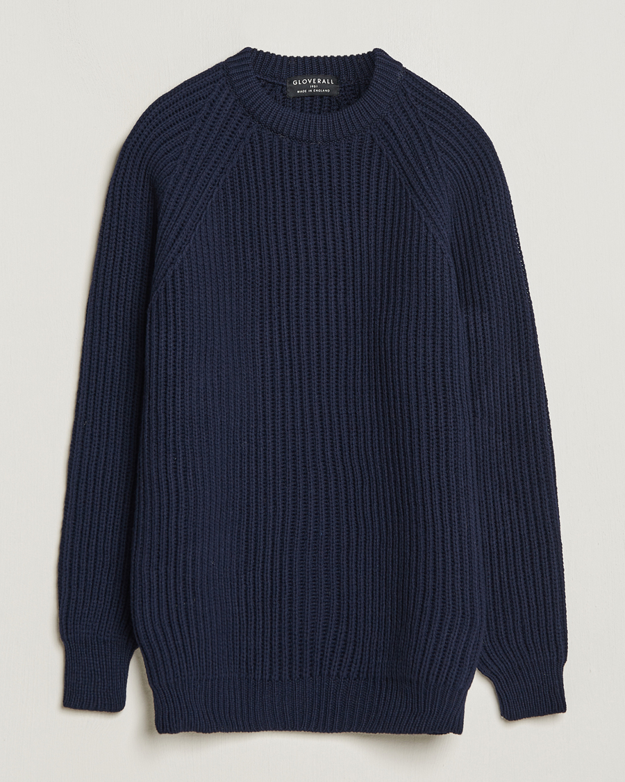 Herre | Gensere | Gloverall | Fisherman Rib Chunky Wool Crew Navy