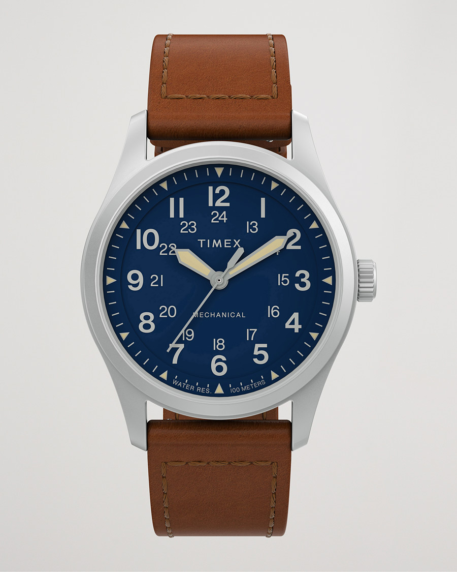 Herre | Skinnrem | Timex | Field Post Mechanical Watch 38mm Blue Dial