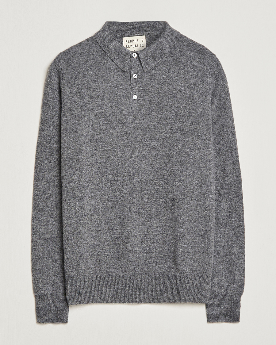 Herre |  | People's Republic of Cashmere | Cashmere Long Sleeve Polo Heather Grey