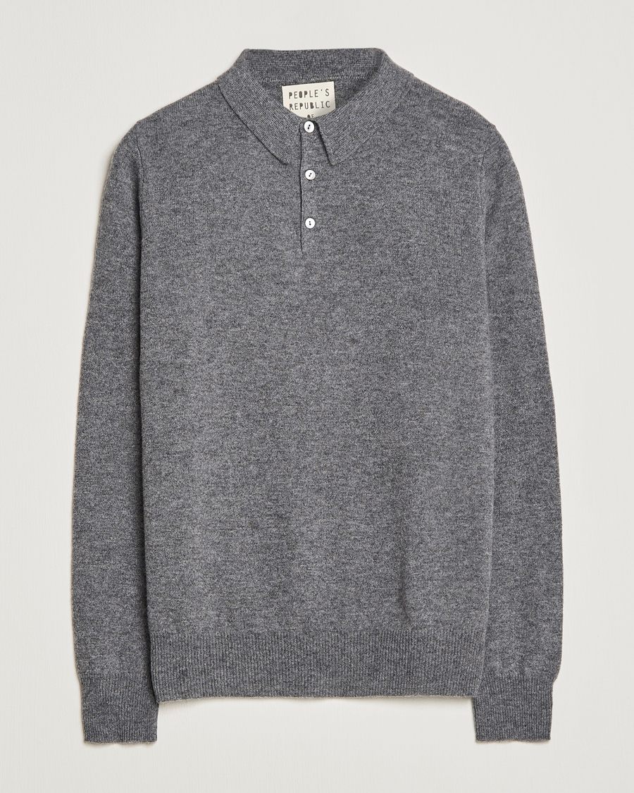 Herre | Gensere | People's Republic of Cashmere | Cashmere Long Sleeve Polo Heather Grey