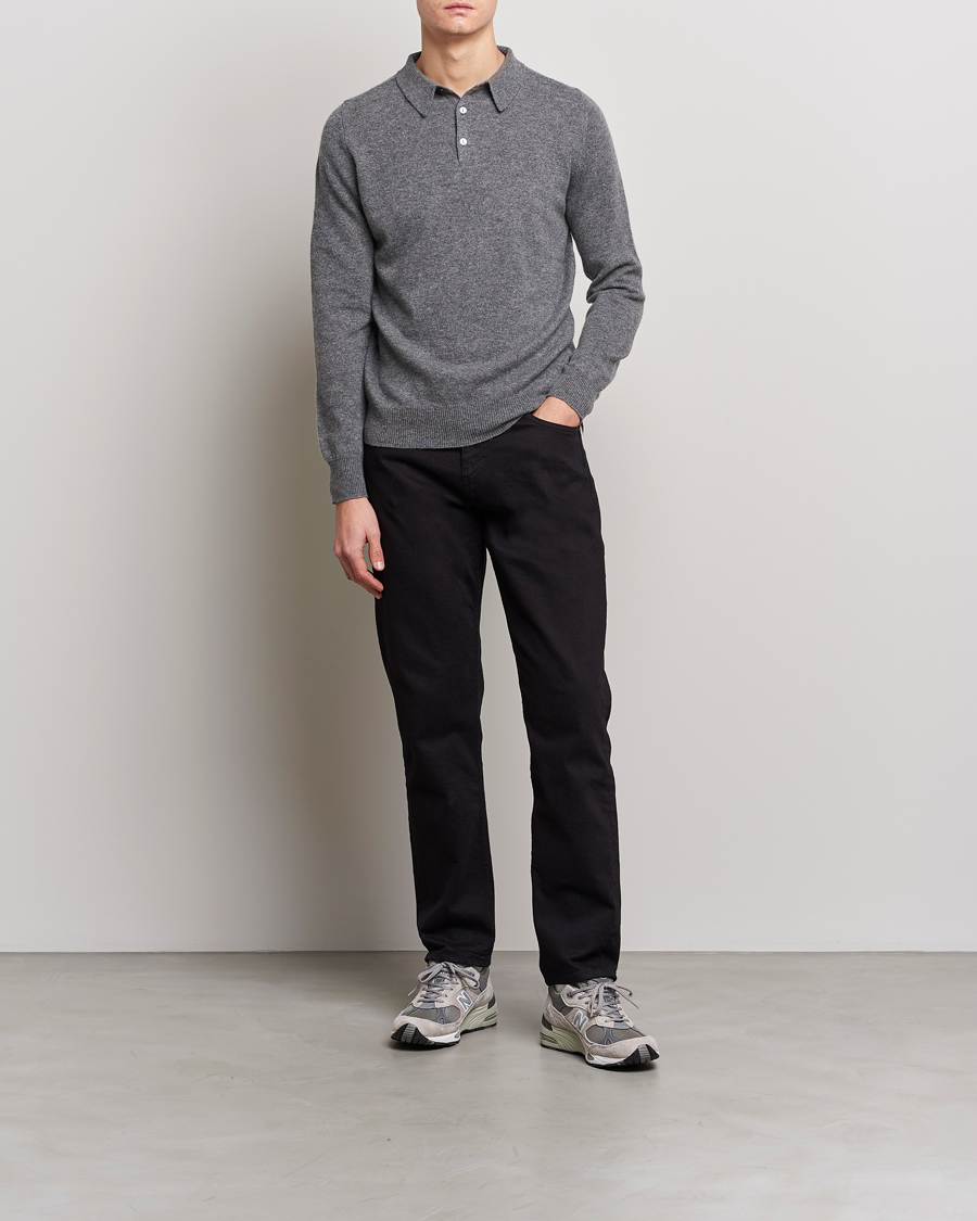 Herre | Gensere | People's Republic of Cashmere | Cashmere Long Sleeve Polo Heather Grey
