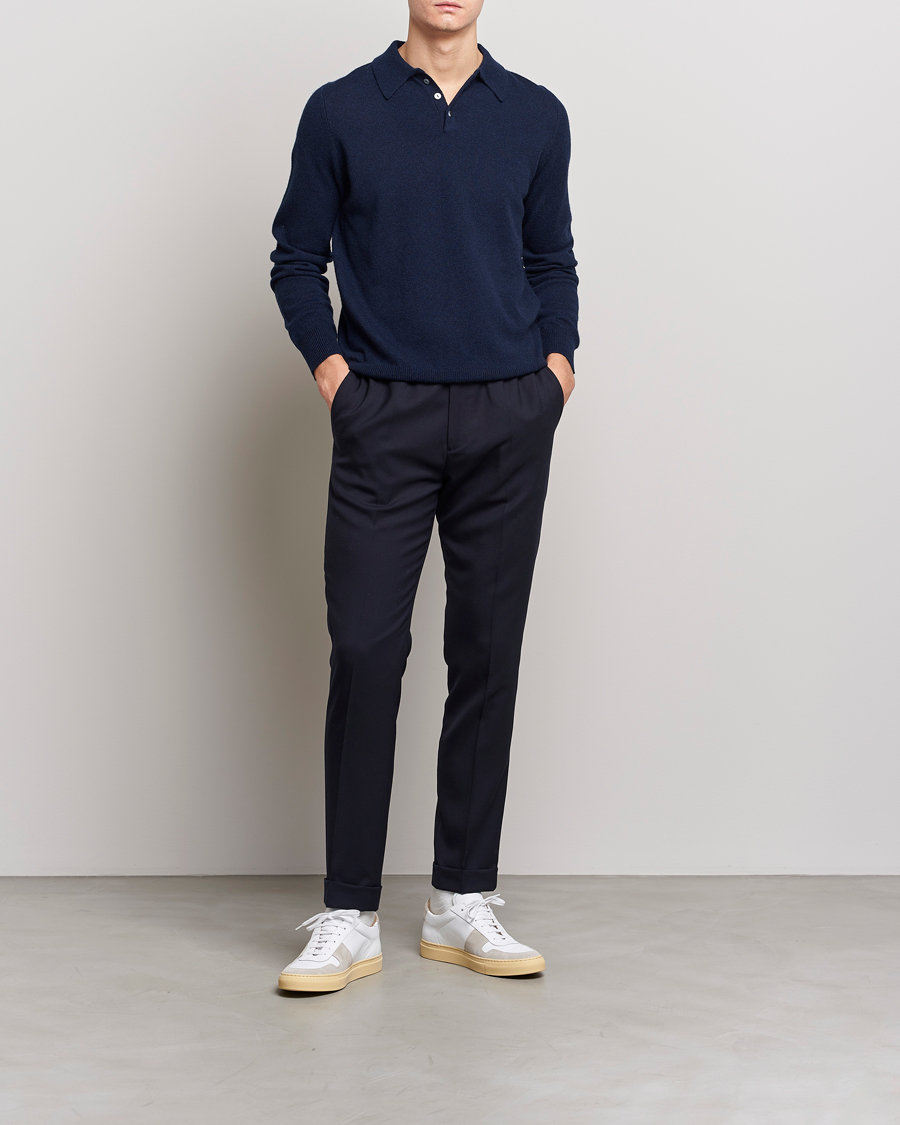 Herre | The Classics of Tomorrow | People's Republic of Cashmere | Cashmere Long Sleeve Polo Navy
