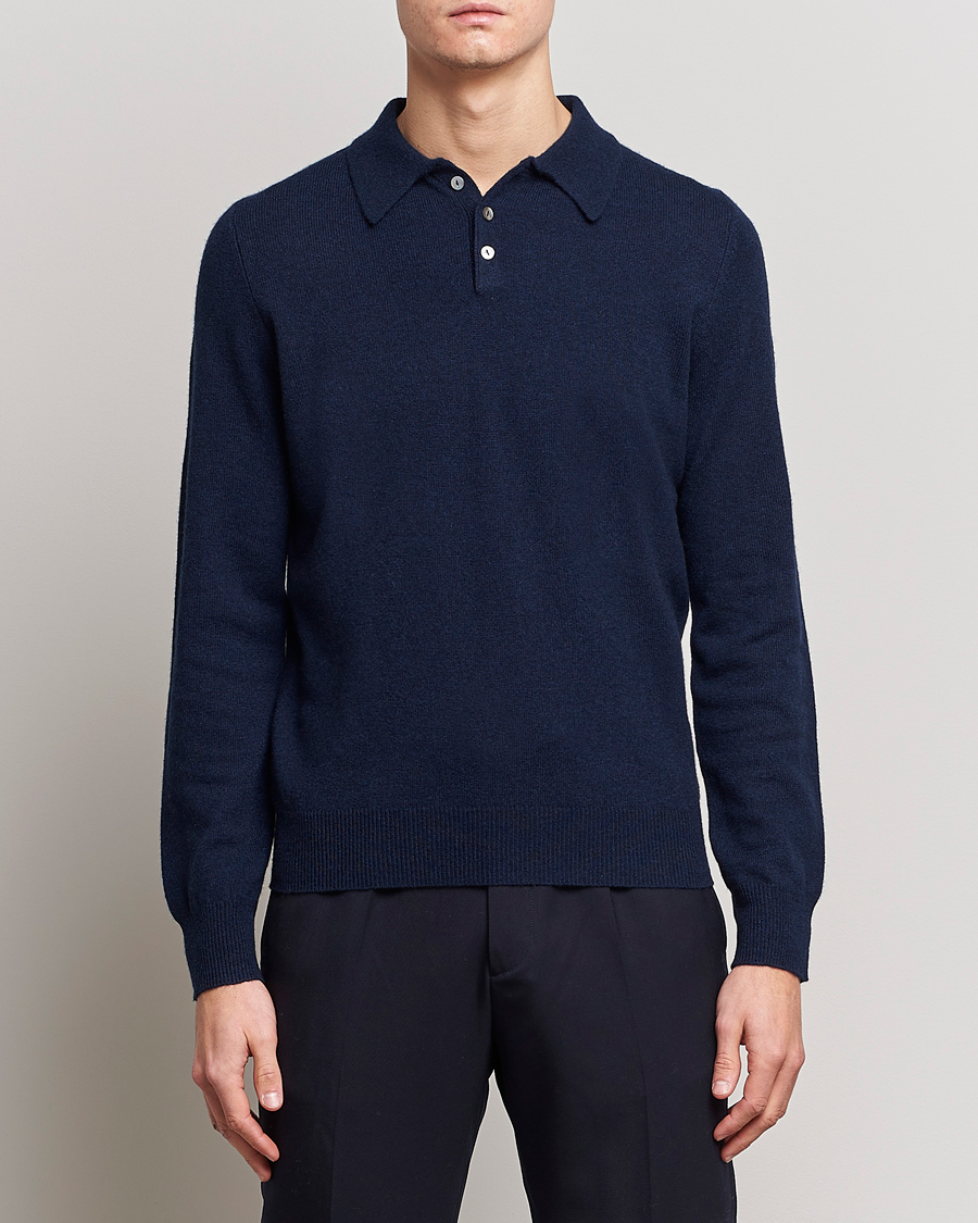 Herre | Gensere | People's Republic of Cashmere | Cashmere Long Sleeve Polo Navy