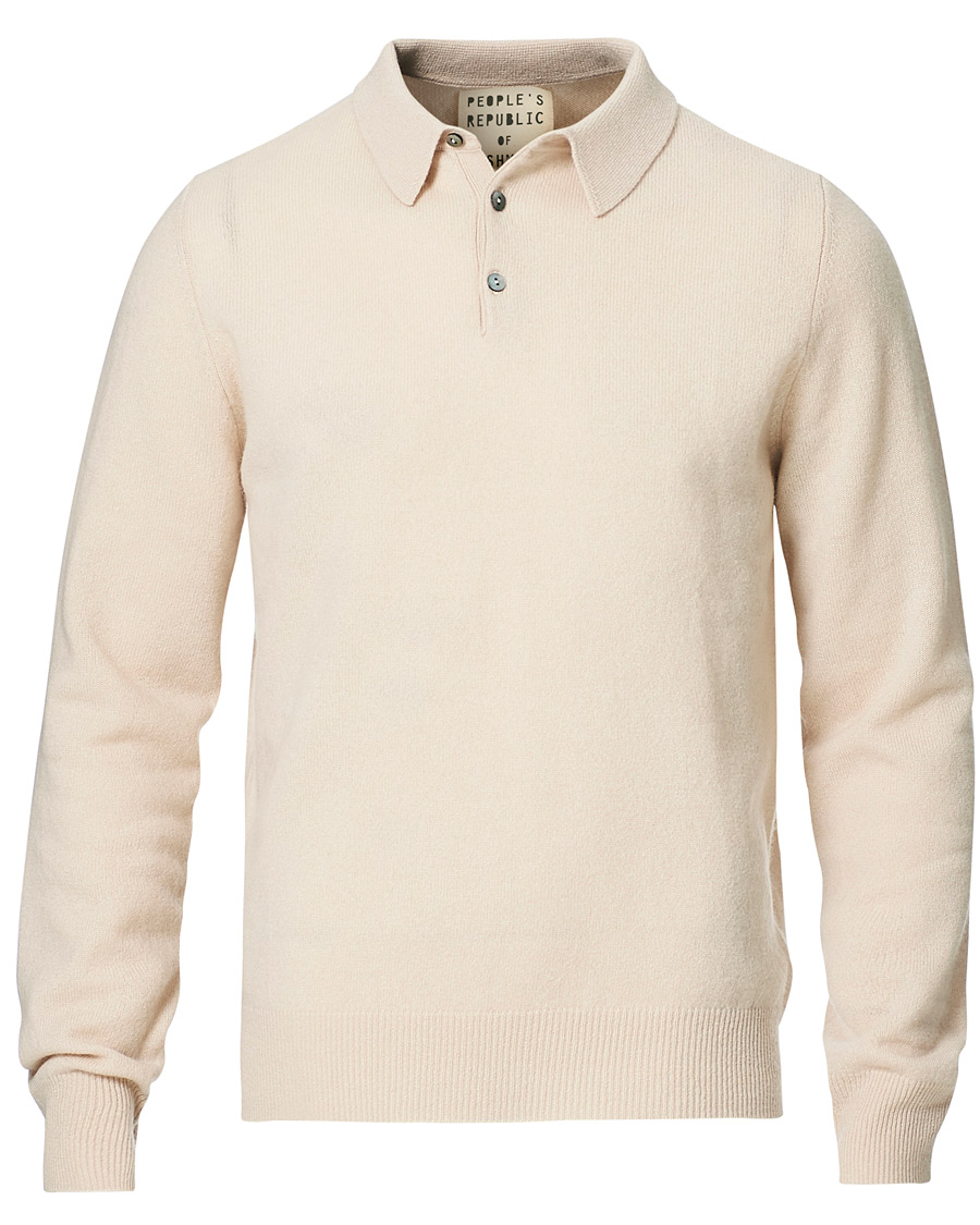Herre | Gensere | People's Republic of Cashmere | Cashmere Long Sleeve Polo Cream