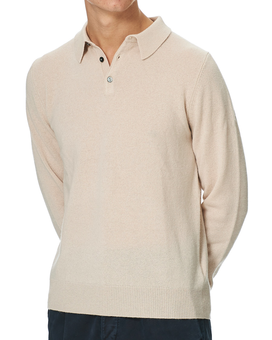 Herre | Gensere | People's Republic of Cashmere | Cashmere Long Sleeve Polo Cream