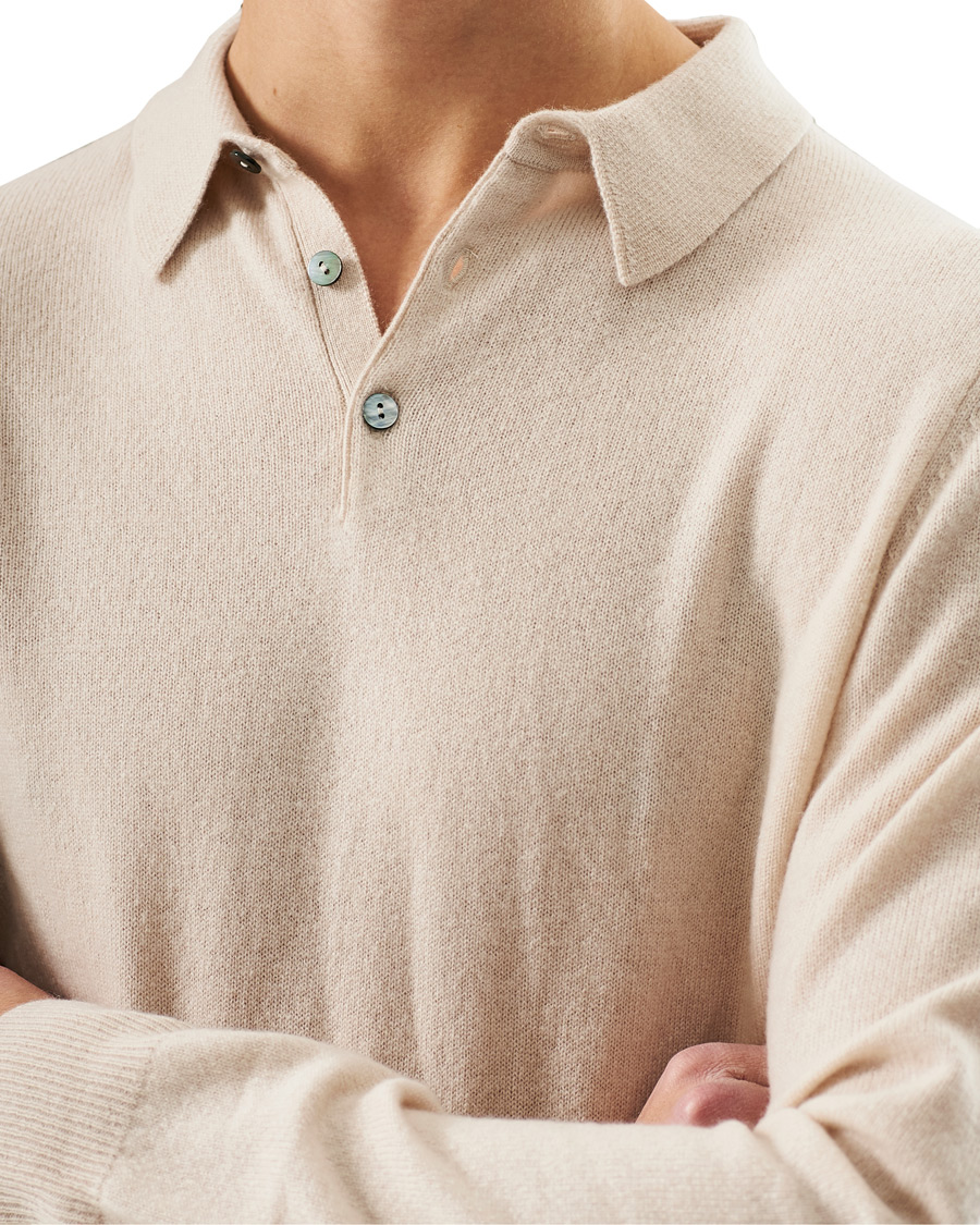 Herre | Gensere | People's Republic of Cashmere | Cashmere Long Sleeve Polo Cream