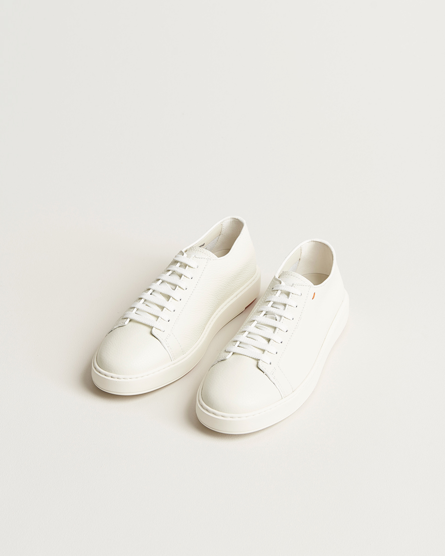 Herre | Hvite sneakers | Santoni | Low Top Grain Leather Sneaker White Calf
