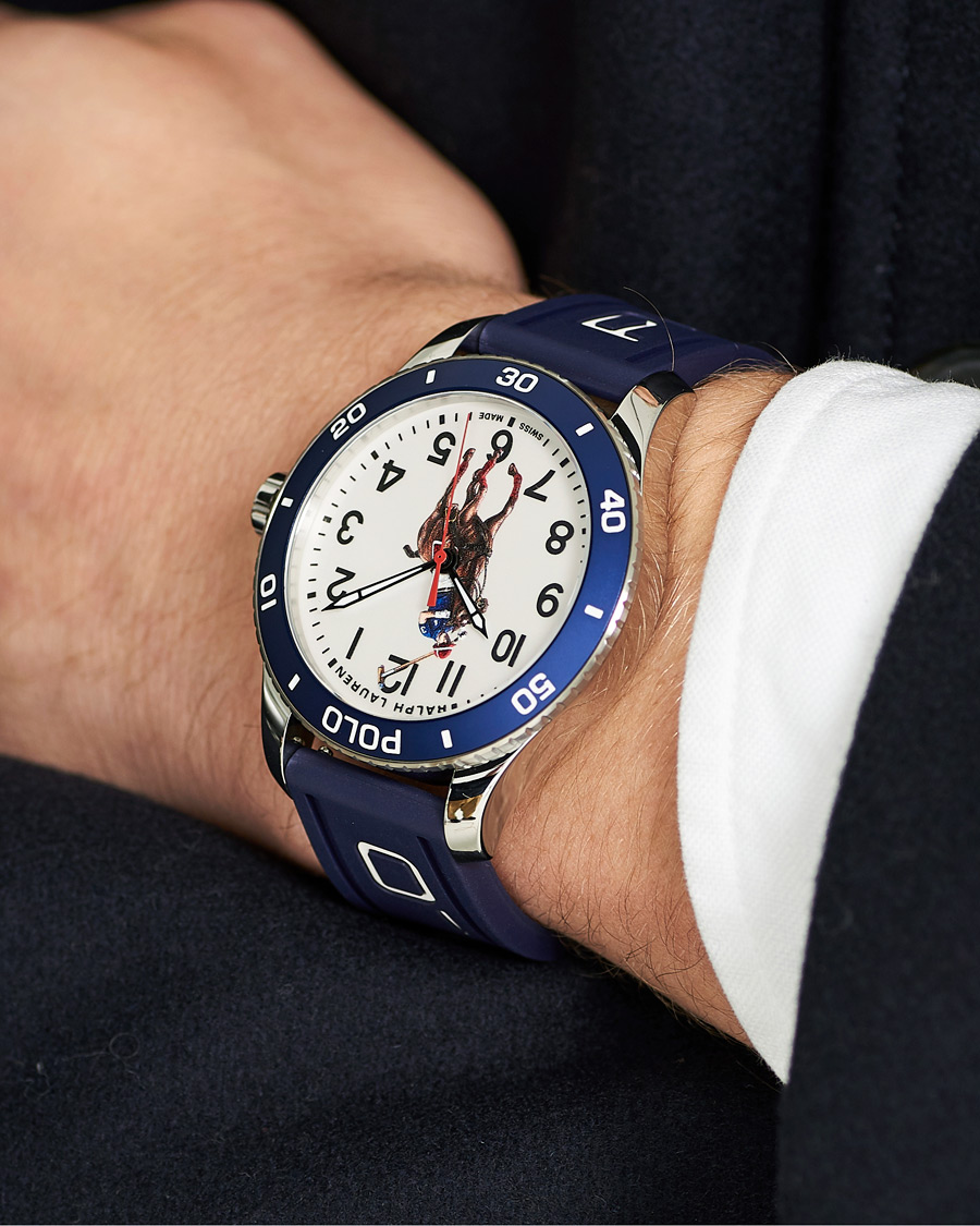 Herre | Polo Ralph Lauren 42mm Automatic Pony Player White Dial/Blue Bezel | Polo Ralph Lauren | 42mm Automatic Pony Player White Dial/Blue Bezel