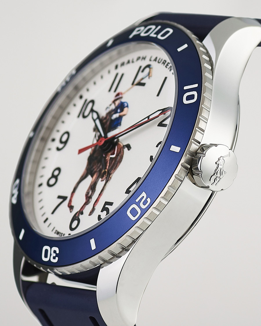 Herre | Polo Ralph Lauren 42mm Automatic Pony Player White Dial/Blue Bezel | Polo Ralph Lauren | 42mm Automatic Pony Player White Dial/Blue Bezel