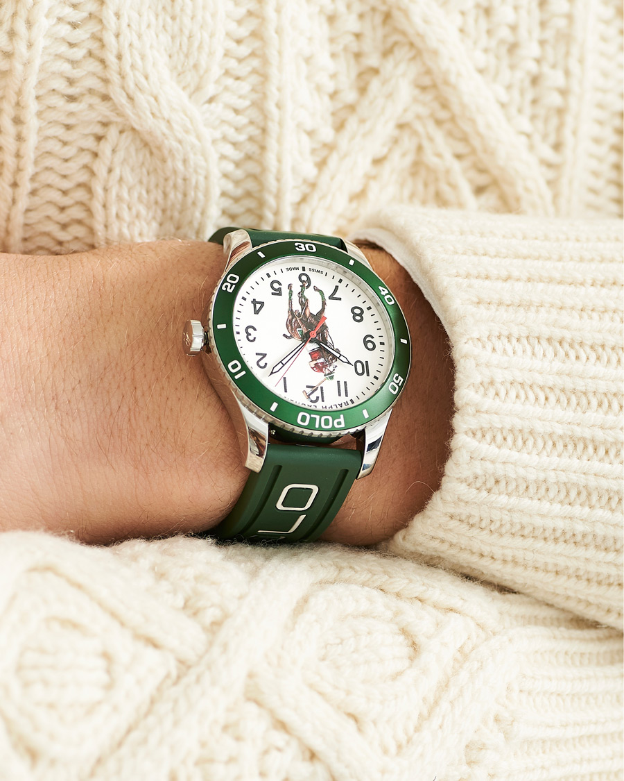 Herre | Fine watches | Polo Ralph Lauren | 42mm Automatic Pony Player  White Dial/Green Bezel
