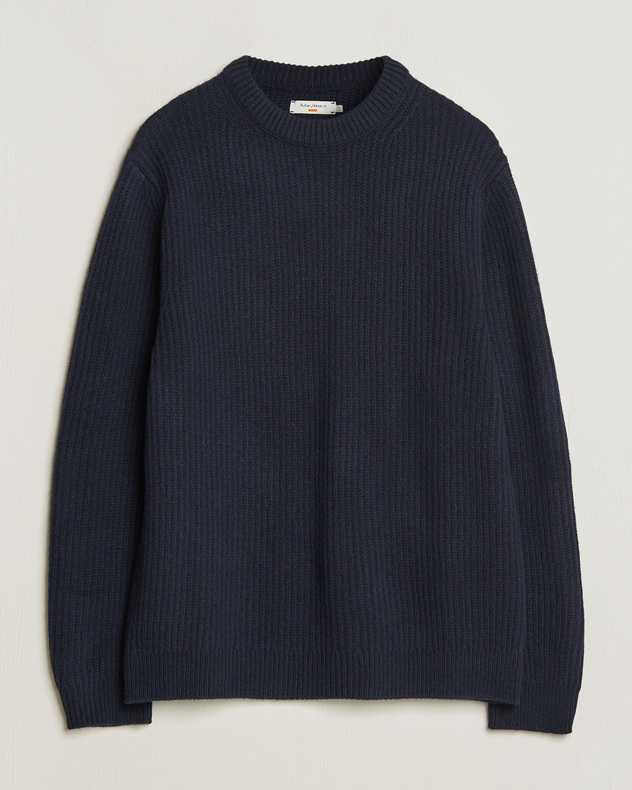 Herre | Gensere | Nudie Jeans | August Wool Rib Knitted Sweater Navy