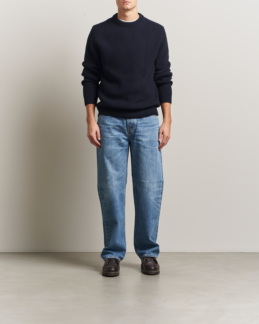 Herre | Gensere | Nudie Jeans | August Wool Rib Knitted Sweater Navy