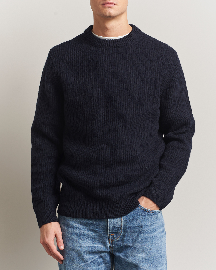 Herre | Gensere | Nudie Jeans | August Wool Rib Knitted Sweater Navy