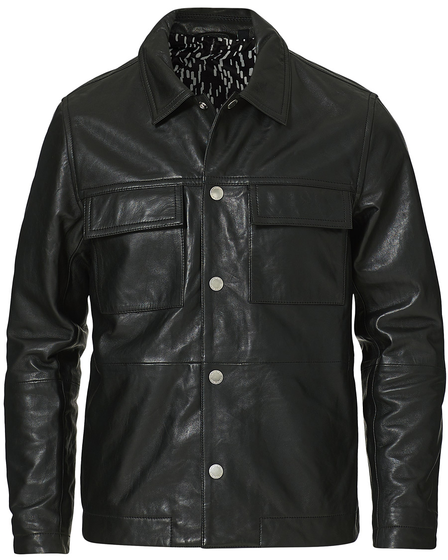 Herre | Skjorter | J.Lindeberg | Lenox Lambsnappa Leather Overshirt Black