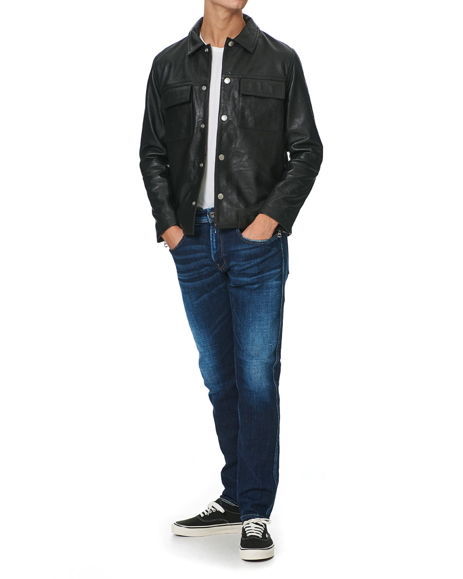 Herre | Skjorter | J.Lindeberg | Lenox Lambsnappa Leather Overshirt Black