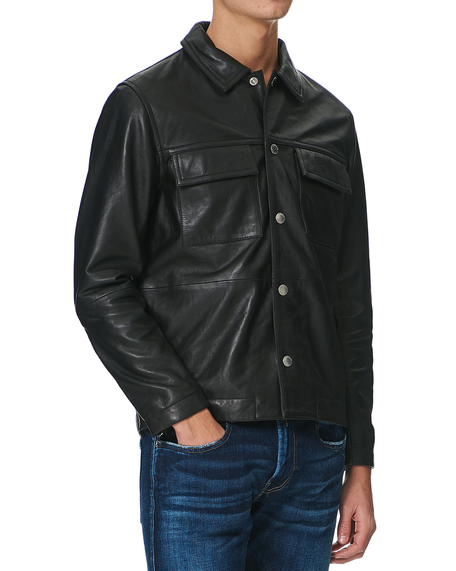 Herre | Skjorter | J.Lindeberg | Lenox Lambsnappa Leather Overshirt Black