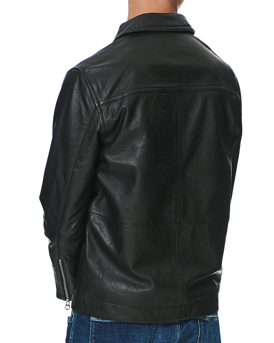 Herre | Skjorter | J.Lindeberg | Lenox Lambsnappa Leather Overshirt Black