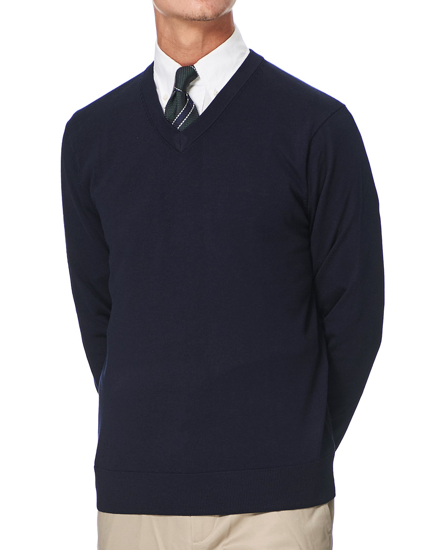 Herre | Gensere | Brooks Brothers | Washable Merino Wool V-Neck Navy