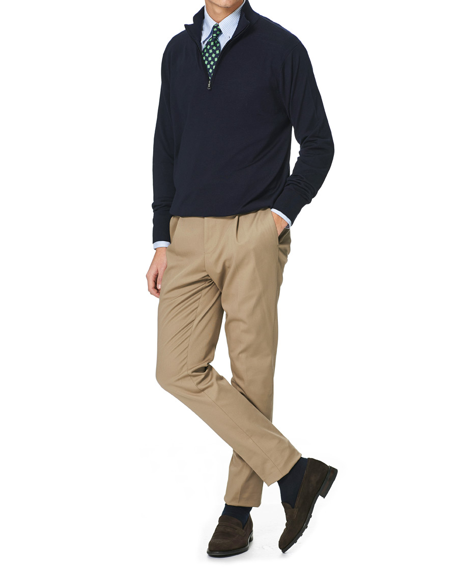 Herre | Gensere | Brooks Brothers | Washable Merino Wool Half Zip Navy