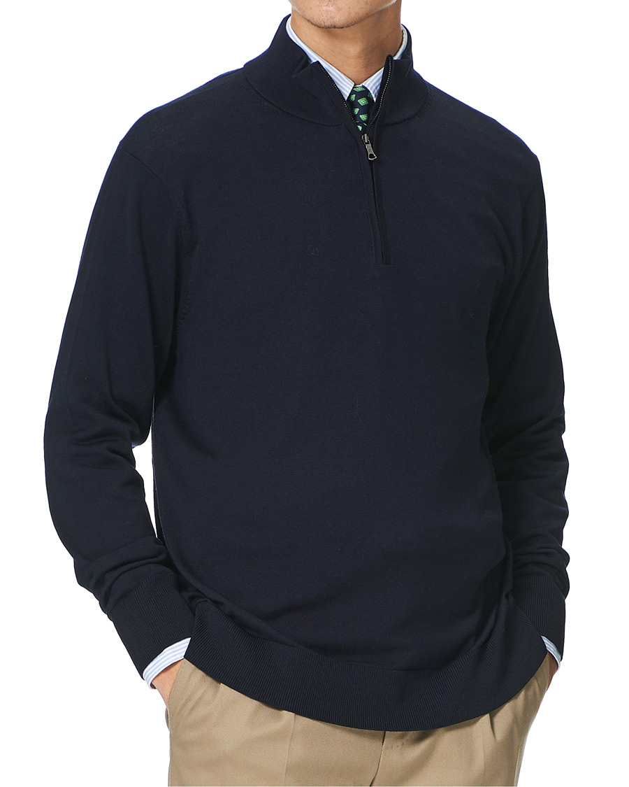 Herre | Gensere | Brooks Brothers | Washable Merino Wool Half Zip Navy