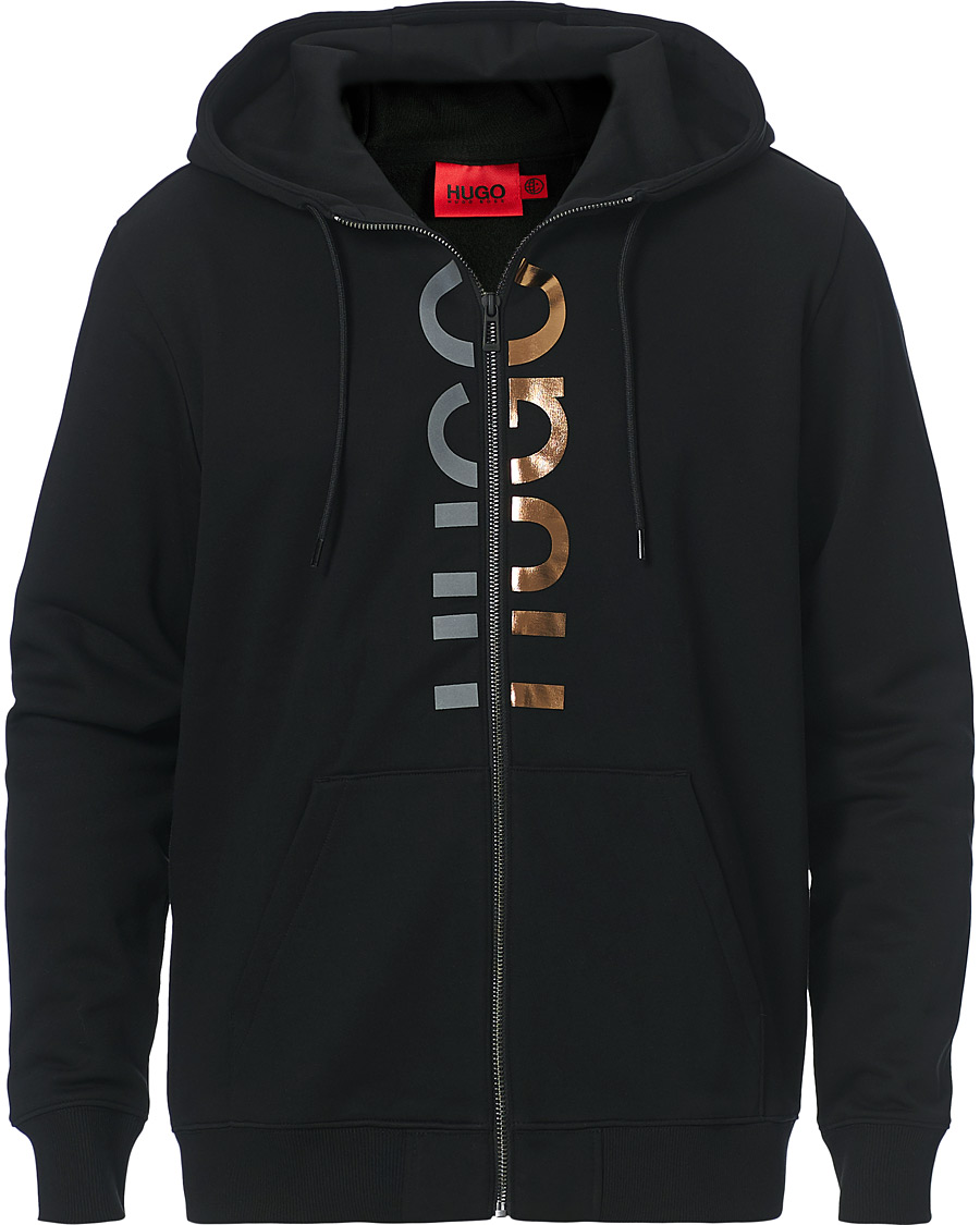 Herre | Gensere | HUGO | Dellar Glossy Logo Full Zip Hoodie Black