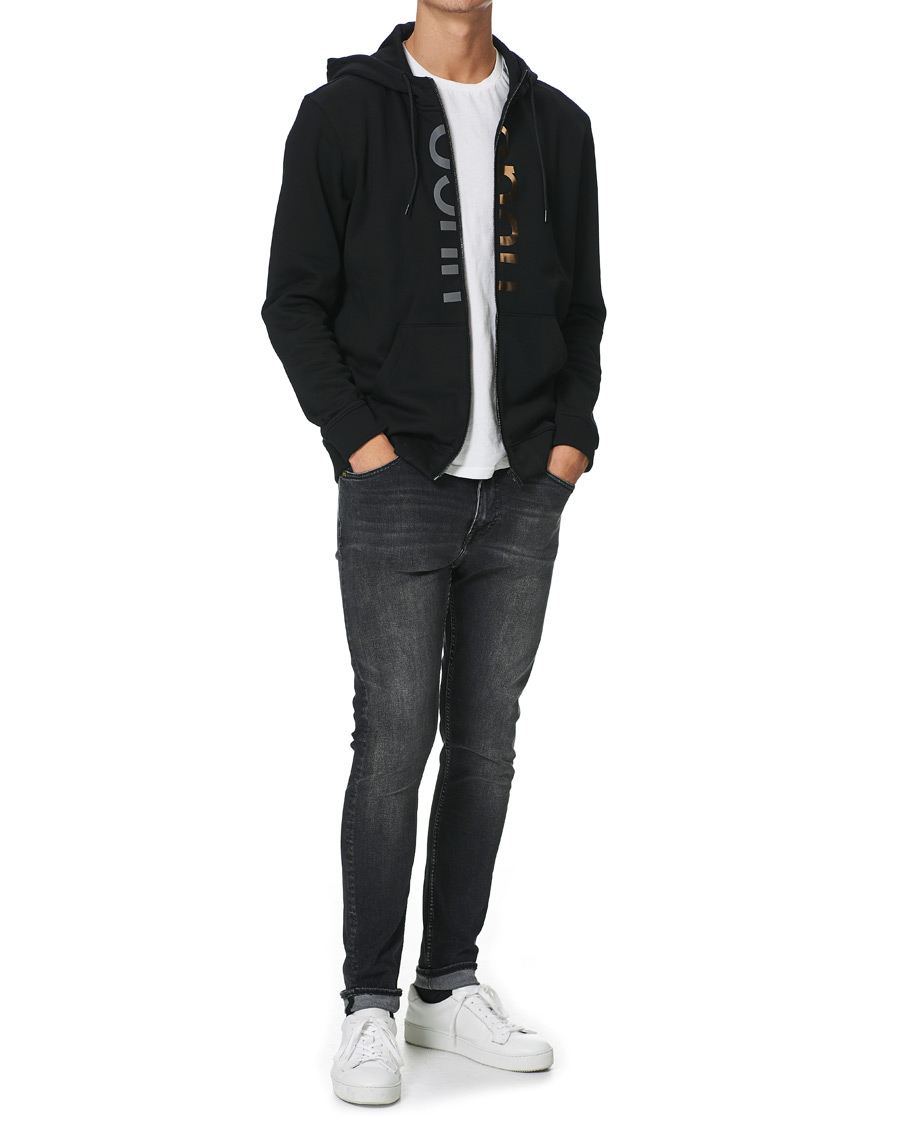 Herre | Gensere | HUGO | Dellar Glossy Logo Full Zip Hoodie Black