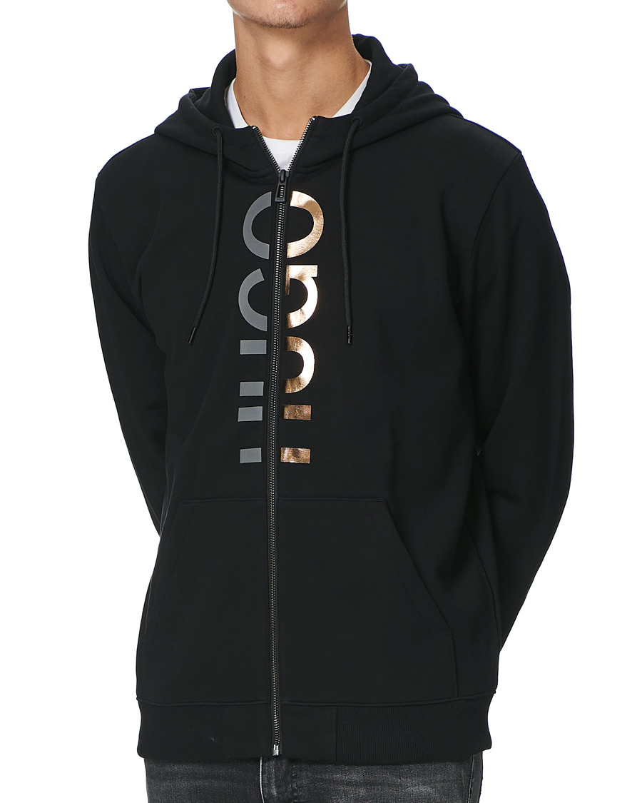 Herre | Gensere | HUGO | Dellar Glossy Logo Full Zip Hoodie Black