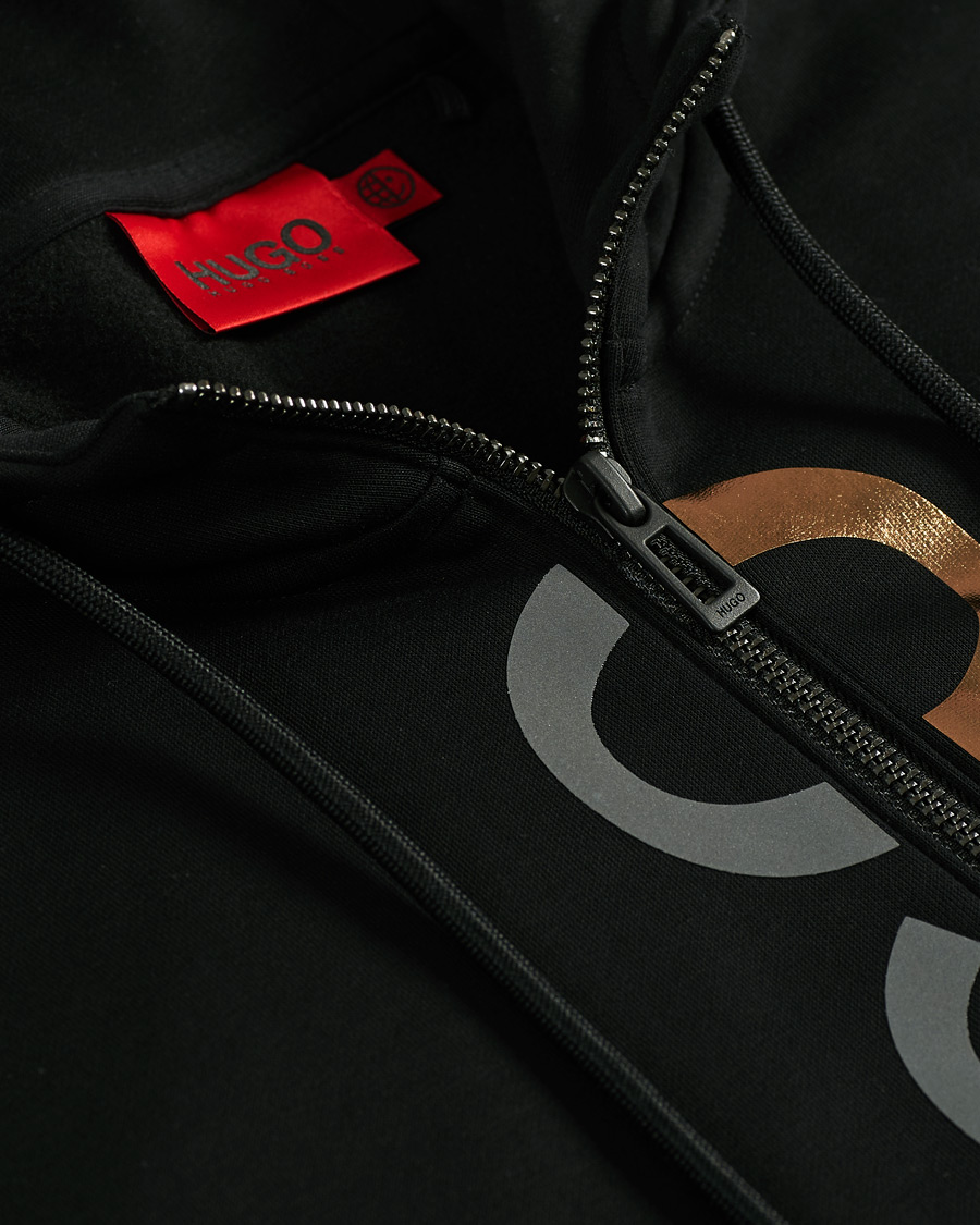 Herre | Gensere | HUGO | Dellar Glossy Logo Full Zip Hoodie Black