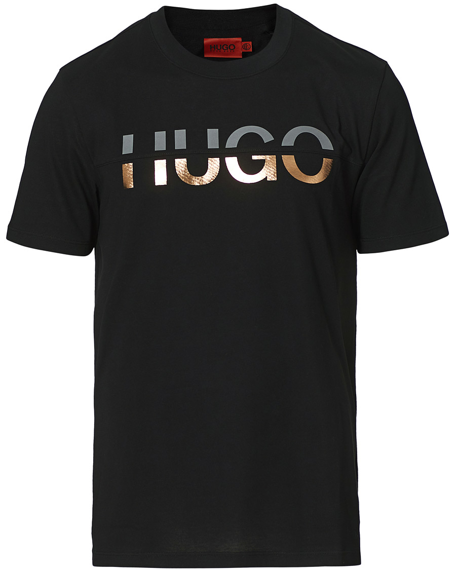 Herre | T-Shirts | HUGO | Denghis Glossy Logo Crew Neck Tee Black