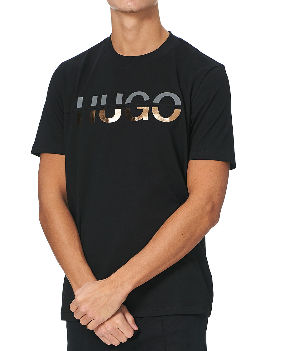 Herre | T-Shirts | HUGO | Denghis Glossy Logo Crew Neck Tee Black