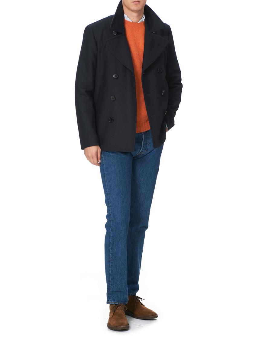 Herre | Gensere | Drake's | Shetland Crew Neck Jumper Orange Peel