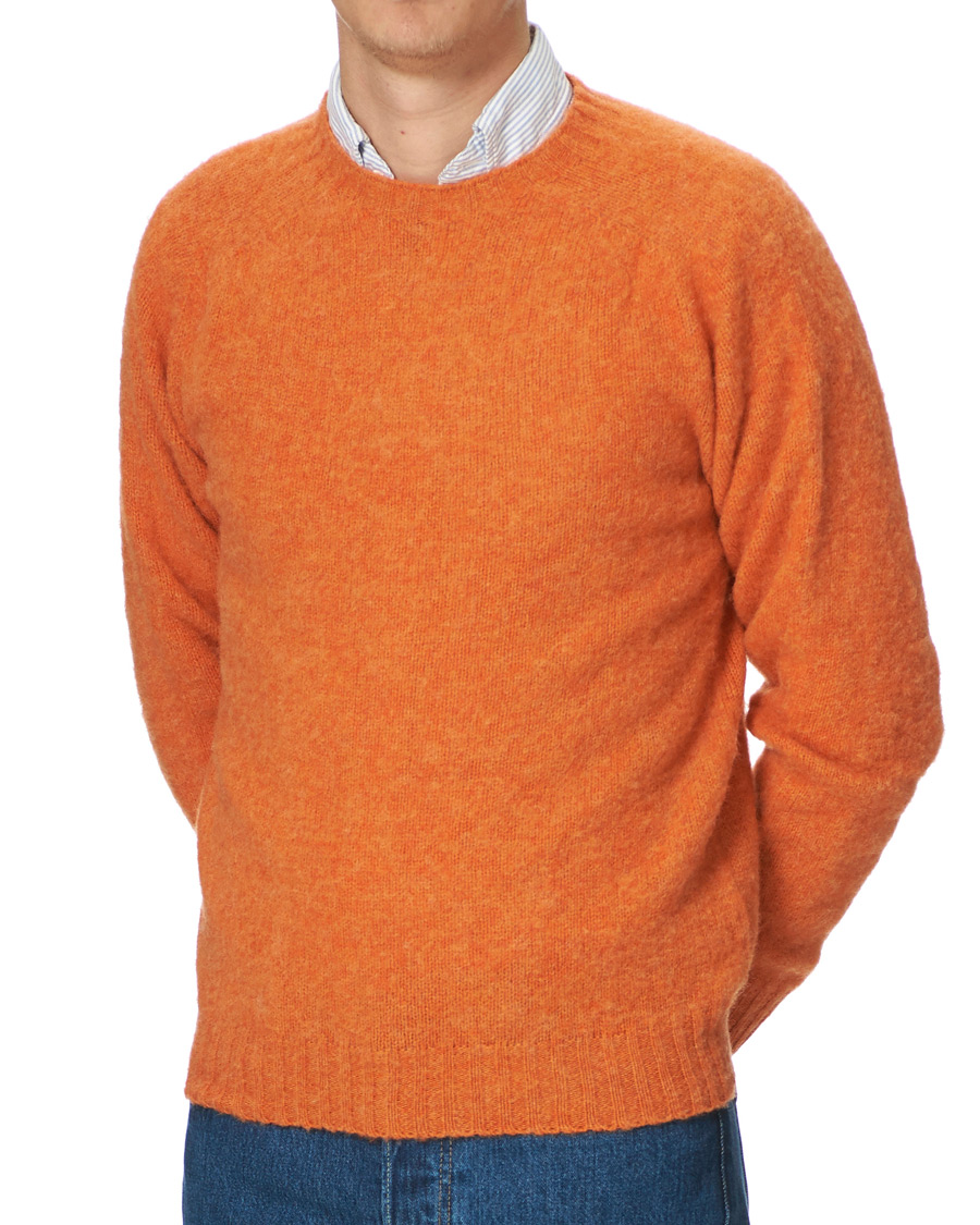 Herre | Gensere | Drake's | Shetland Crew Neck Jumper Orange Peel
