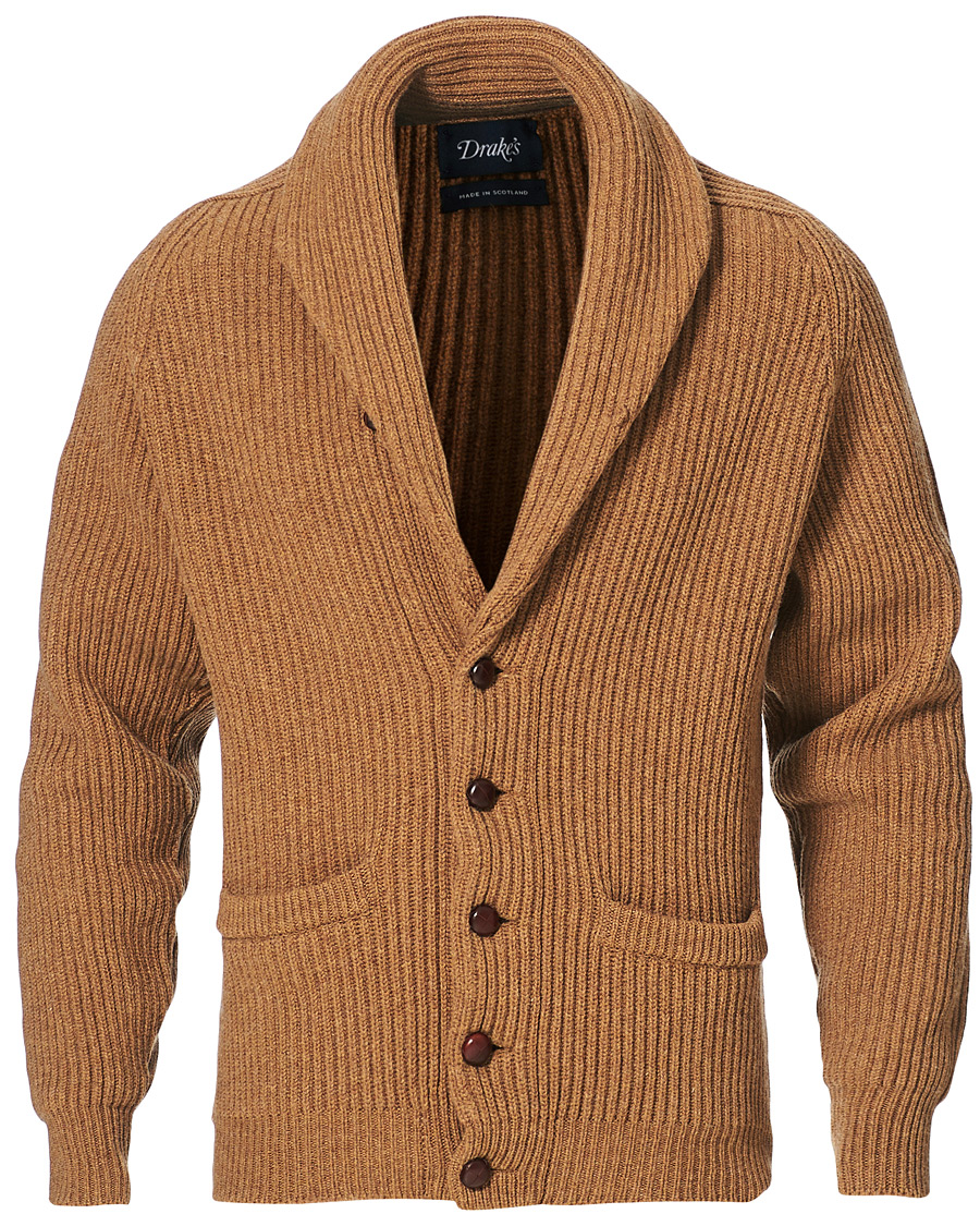 Herre | Gensere | Drake's | Shawl Collar Rib Cardigan Savannah
