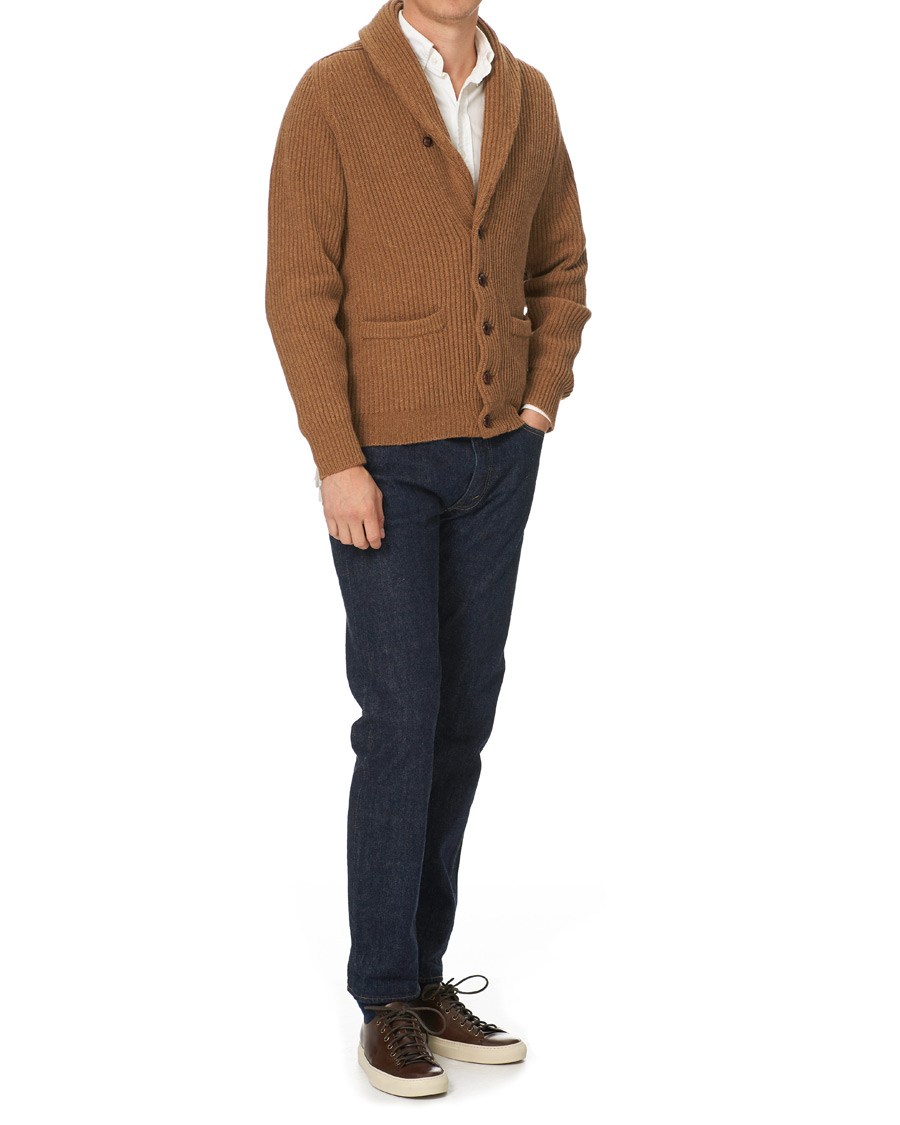 Herre | Gensere | Drake's | Shawl Collar Rib Cardigan Savannah