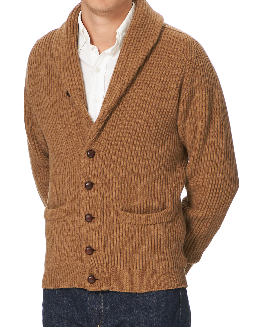 Herre | Gensere | Drake's | Shawl Collar Rib Cardigan Savannah