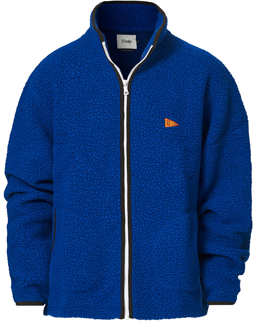 Herre | Gensere | Drake's | Rib BRib Bound Fleece Jacket Blue