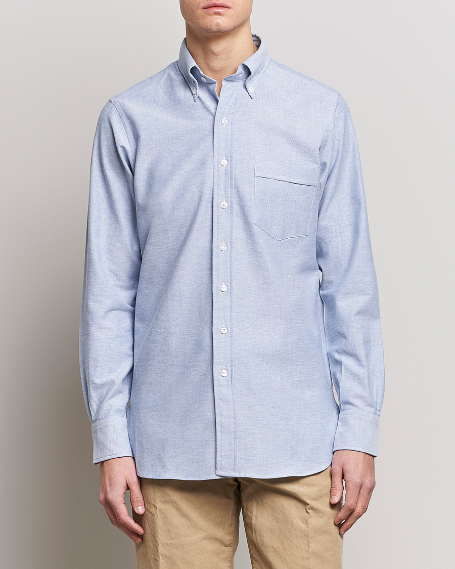 Herre | Casual | Drake's | Button Down Oxford Shirt Blue