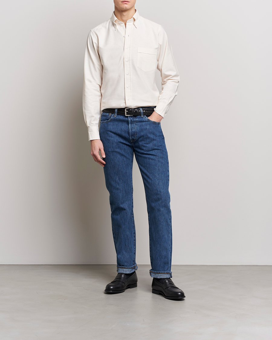 Herre | Skjorter | Drake's | Button Down Oxford Shirt Cream
