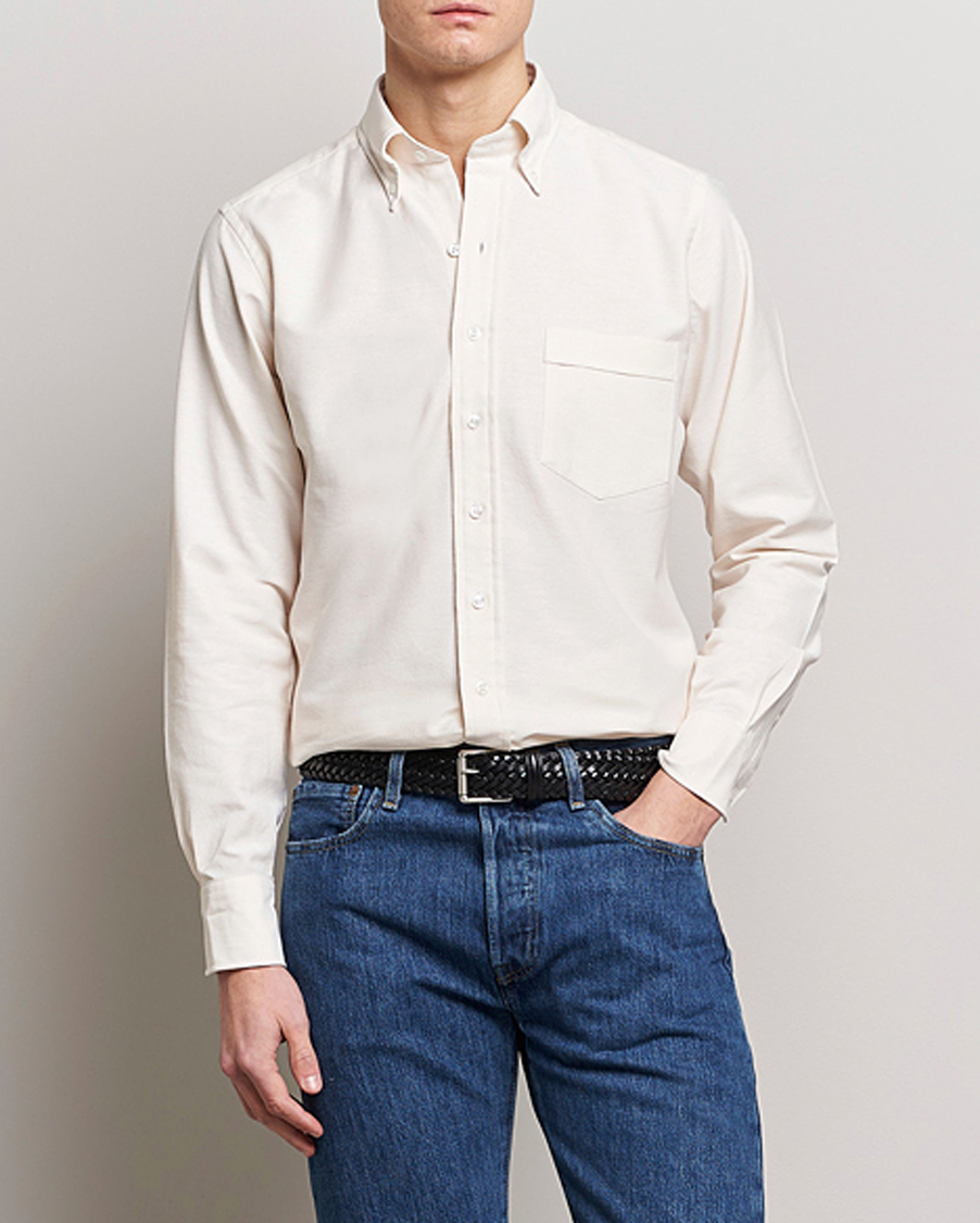 Herre | Skjorter | Drake's | Button Down Oxford Shirt Cream