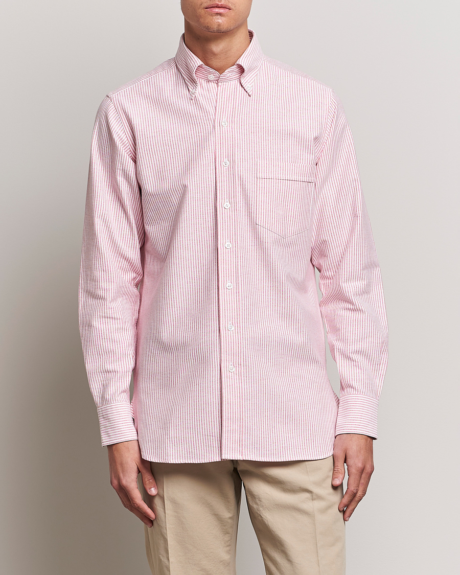 Herre |  | Drake's | Striped Button Down Oxford Shirt White/Red