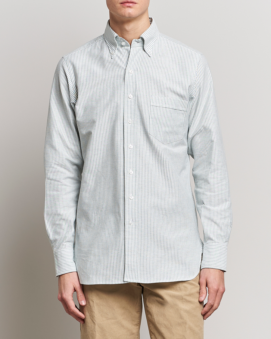 Herre | Skjorter | Drake's | Striped Button Down Oxford Shirt Light Green